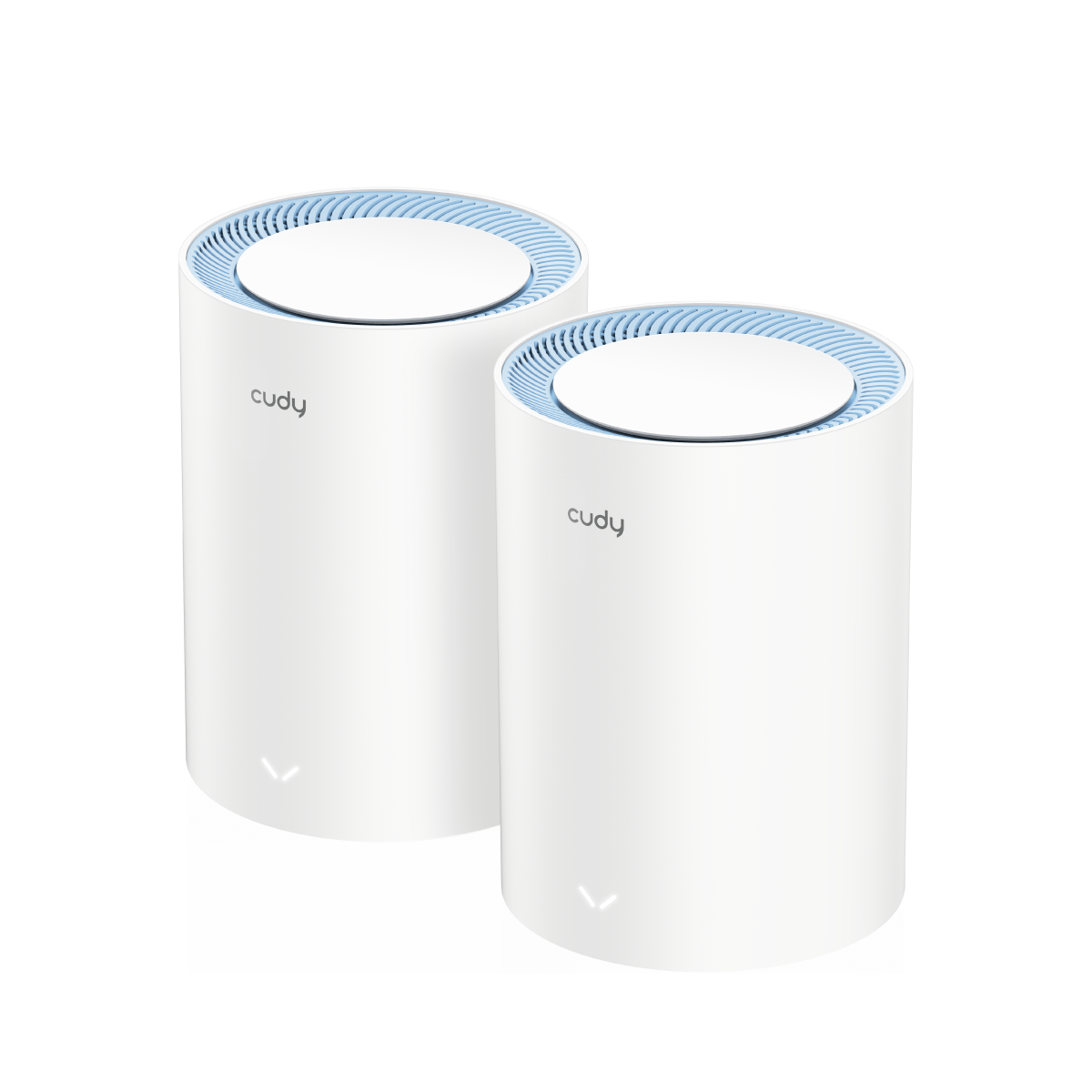 Dos nodos cilíndricos blancos Cudy M1200, pack de dos unidades.