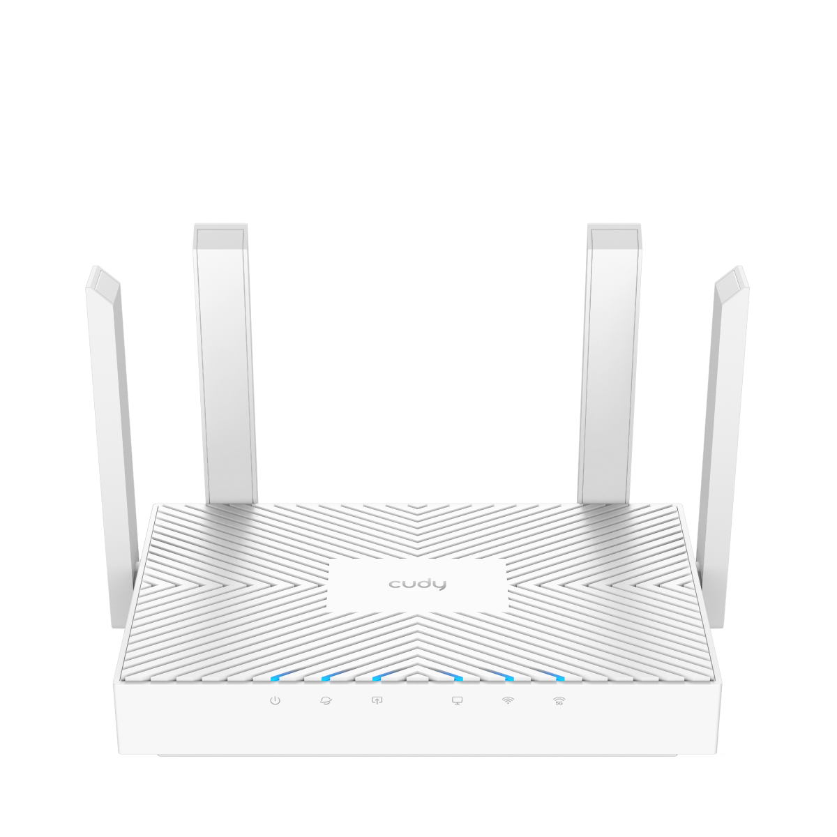 Router blanco Cudy WR1300E con cuatro antenas.
