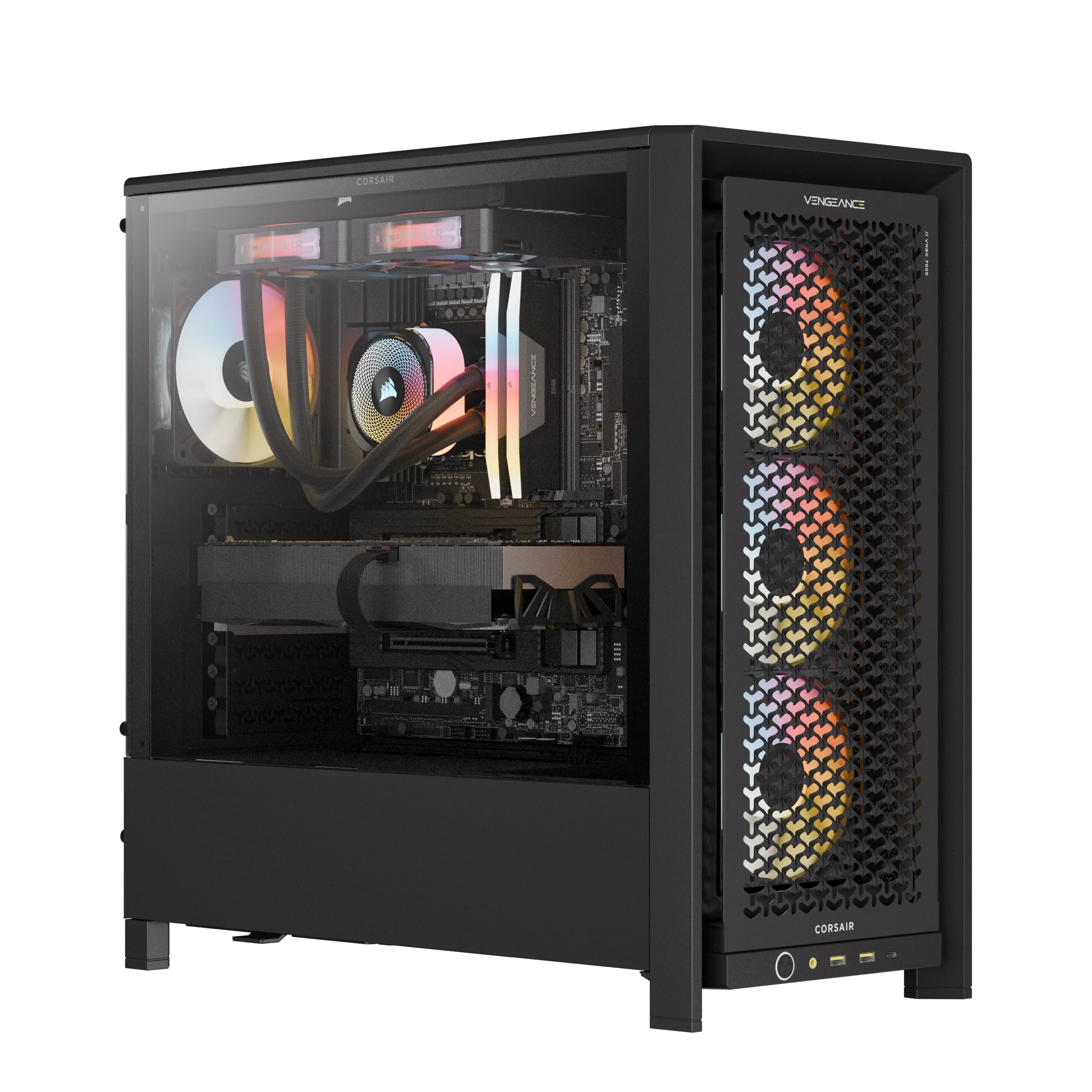 CORSAIR VENGEANCE a7500 AIR con cristal lateral y ventiladores RGB. Imagen oficial de la serie.