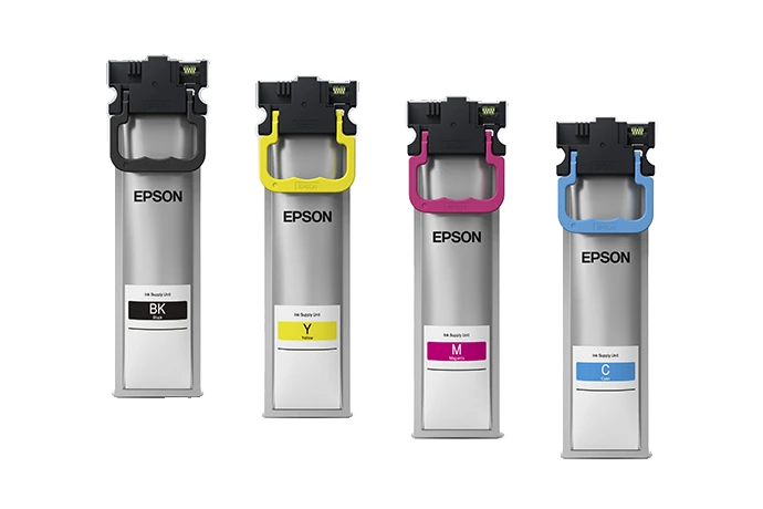 Familia Epson T11A con bolsas de tinta negra, amarilla, magenta y cian mostradas; producto cotizado: Epson T11A3 magenta.
