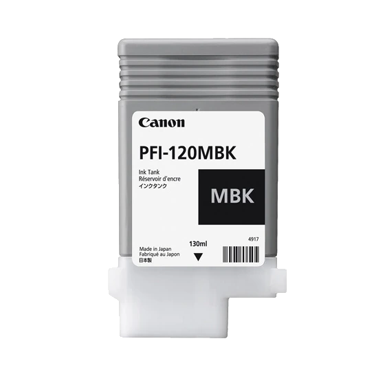 Canon PFI-120MBK · Negro mate · fotografía oficial del fabricante.